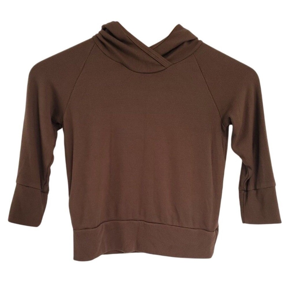 Childhoods Kid's Rib Knit Trademark Hoodie Mocha Sweatshirt Size 3T Brown USA